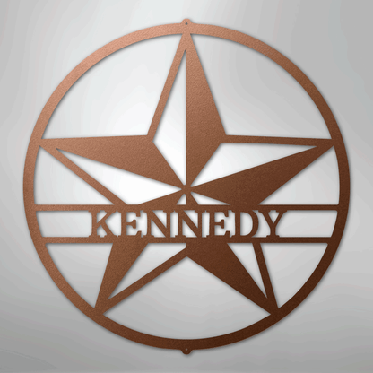 Custom Metal Wall Art - Personalized Lone Star Name Sign Copper