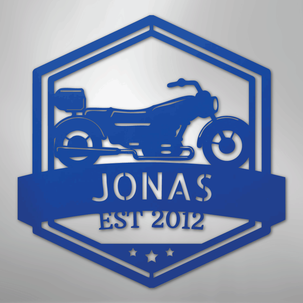 Custom Metal Wall Art - Personalized Motorbike Sign Blue