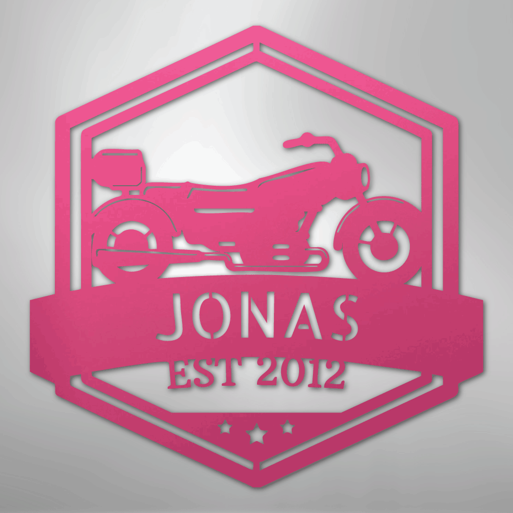 Custom Metal Wall Art - Personalized Motorbike Sign Pink