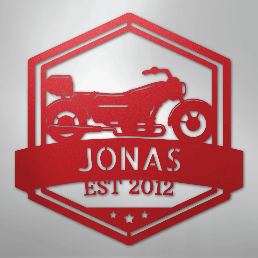 Custom Metal Wall Art - Personalized Motorbike Sign Red