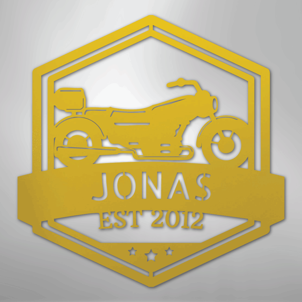 Custom Metal Wall Art - Personalized Motorbike Sign Yellow