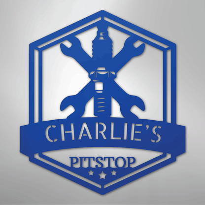 Custom Metal Wall Art - Personalized Garage Sign Blue