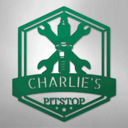Custom Metal Wall Art - Personalized Garage Sign Green