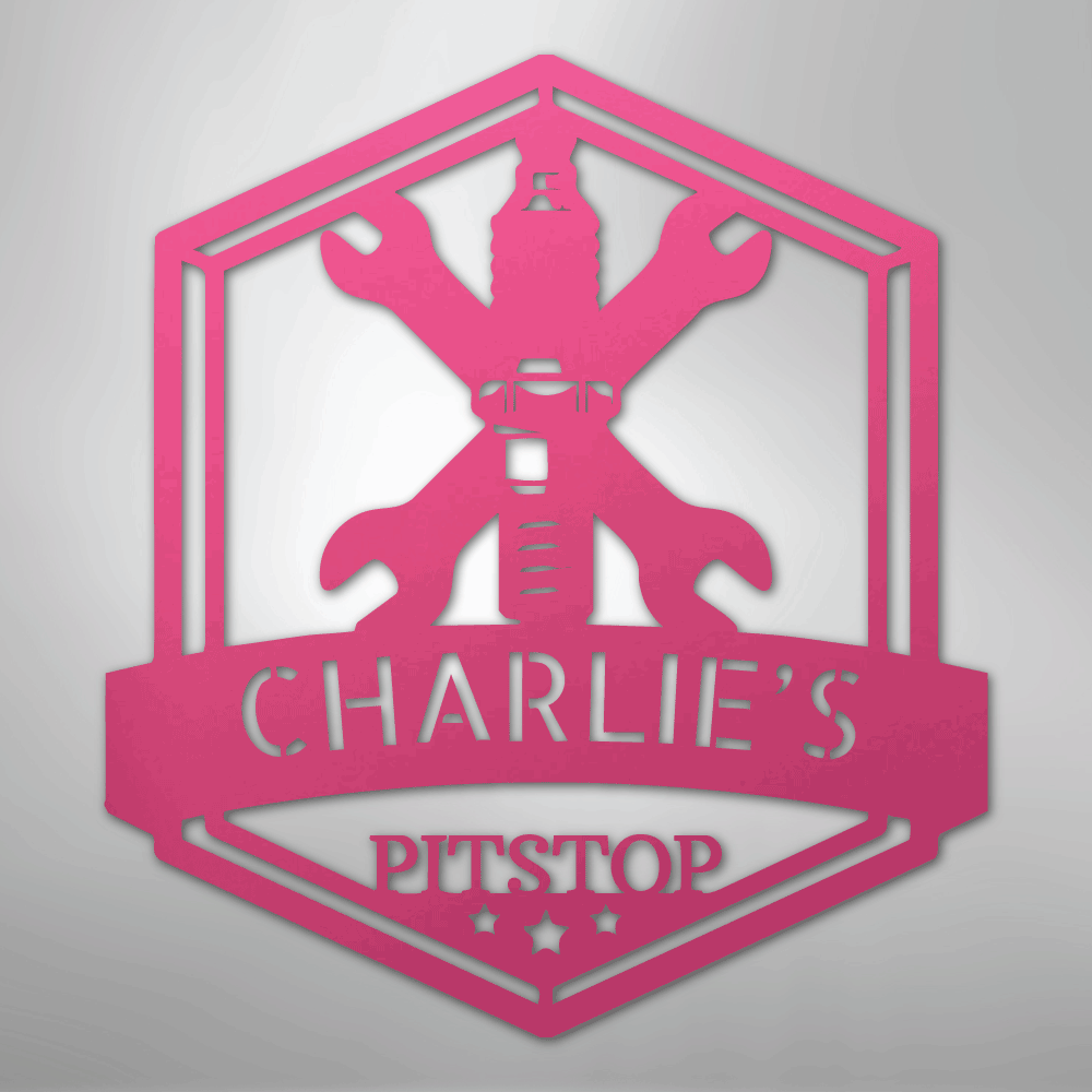 Custom Metal Wall Art - Personalized Garage Sign Pink