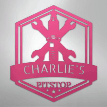Custom Metal Wall Art - Personalized Garage Sign Pink