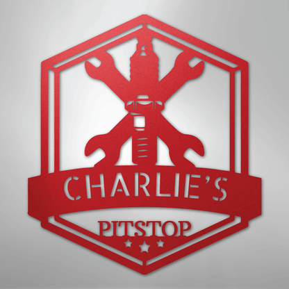 Custom Metal Wall Art - Personalized Garage Sign Red