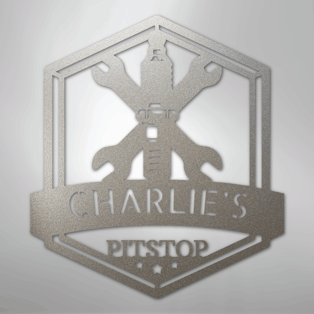 Custom Metal Wall Art - Personalized Garage Sign Silver