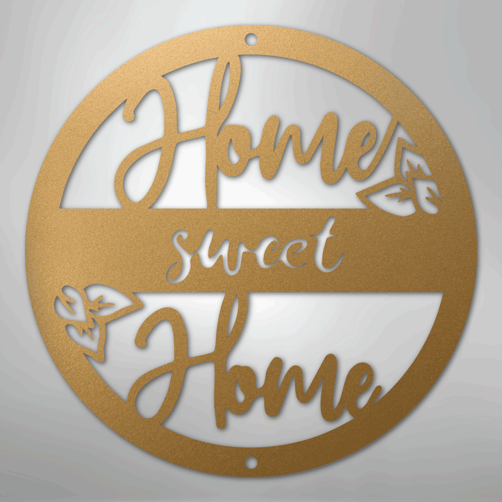 Metal Wall Art - Home Sweet Home Name Sign Gold