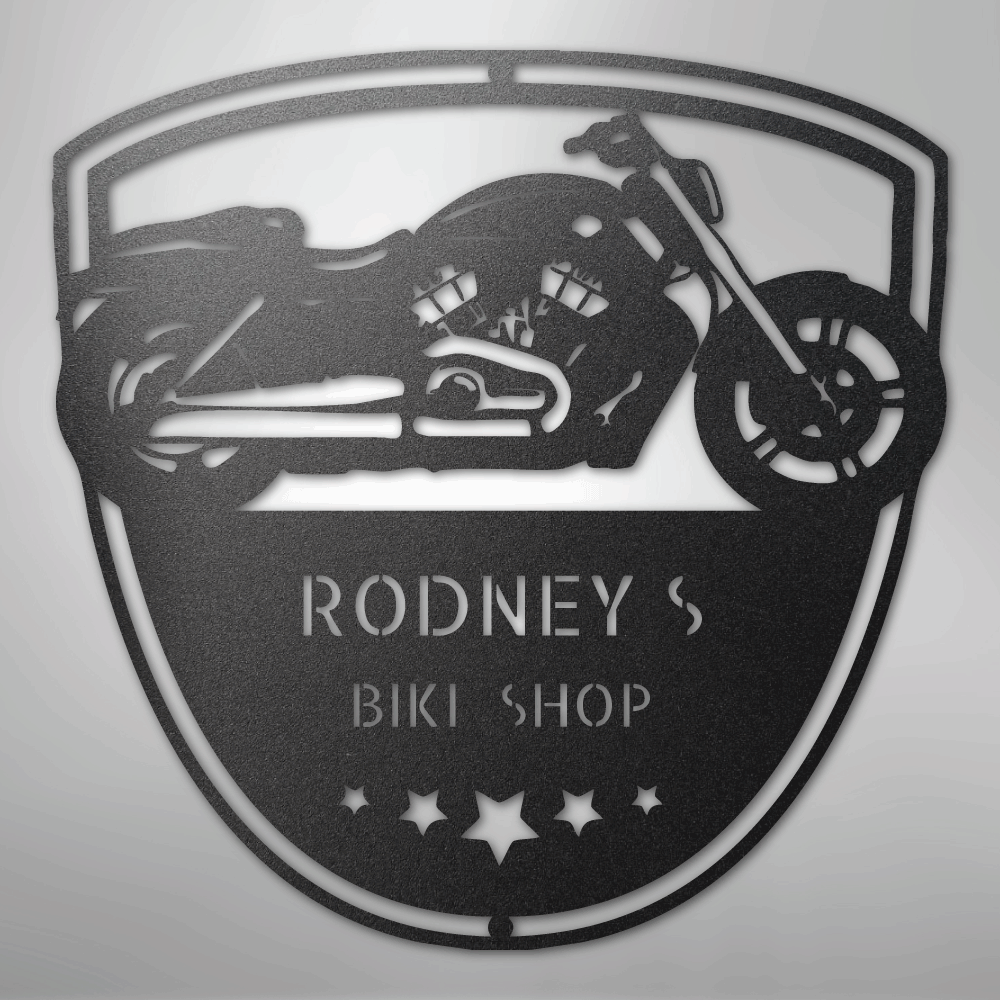 Custom Metal Wall Art - Personalized Biker Garage Name Plaque
