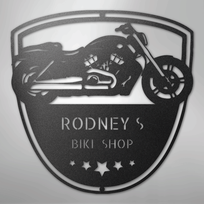 Custom Metal Wall Art - Personalized Biker Garage Name Plaque
