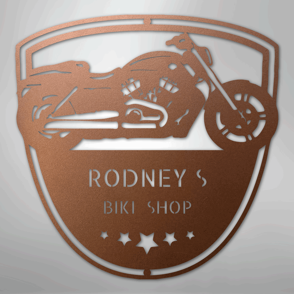 Custom Metal Wall Art - Personalized Biker Garage Name Plaque Copper