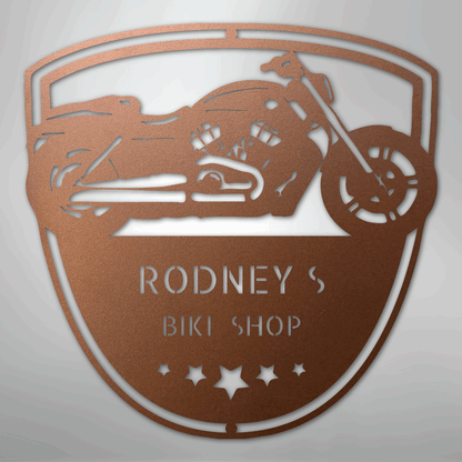 Custom Metal Wall Art - Personalized Biker Garage Name Plaque Copper