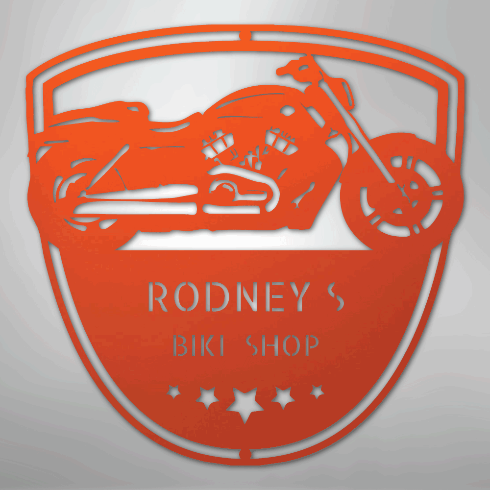 Custom Metal Wall Art - Personalized Biker Garage Name Plaque Orange
