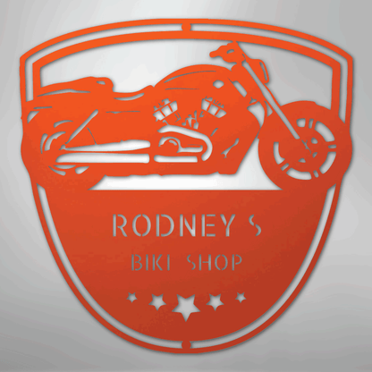 Custom Metal Wall Art - Personalized Biker Garage Name Plaque Orange