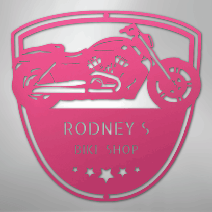 Custom Metal Wall Art - Personalized Biker Garage Name Plaque Pink