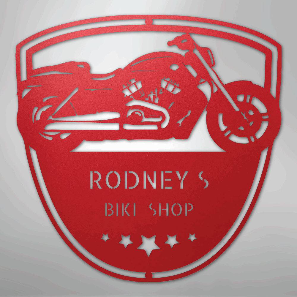 Custom Metal Wall Art - Personalized Biker Garage Name Plaque Red