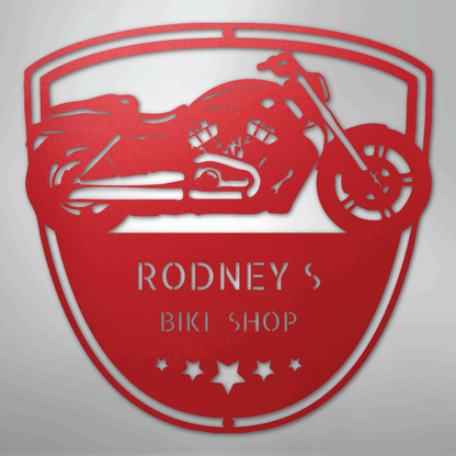 Custom Metal Wall Art - Personalized Biker Garage Name Plaque Red