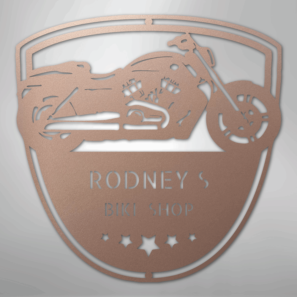 Custom Metal Wall Art - Personalized Biker Garage Name Plaque Rose