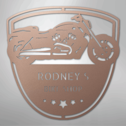 Custom Metal Wall Art - Personalized Biker Garage Name Plaque Rose