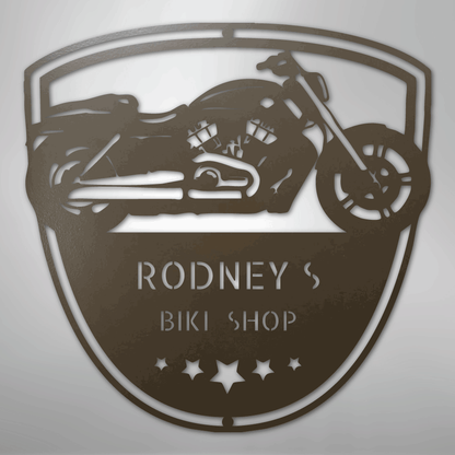 Custom Metal Wall Art - Personalized Biker Garage Name Plaque Stone