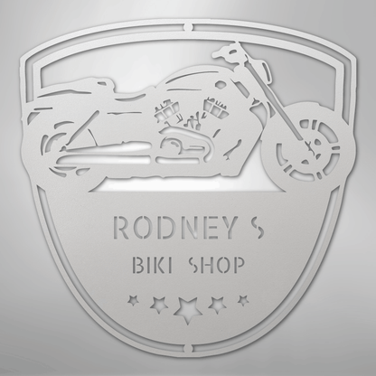 Custom Metal Wall Art - Personalized Biker Garage Name Plaque White
