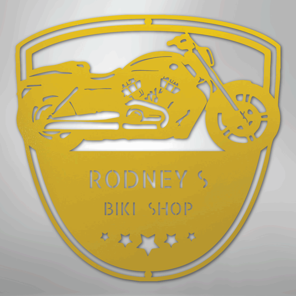 Custom Metal Wall Art - Personalized Biker Garage Name Plaque Yellow