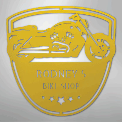 Custom Metal Wall Art - Personalized Biker Garage Name Plaque Yellow