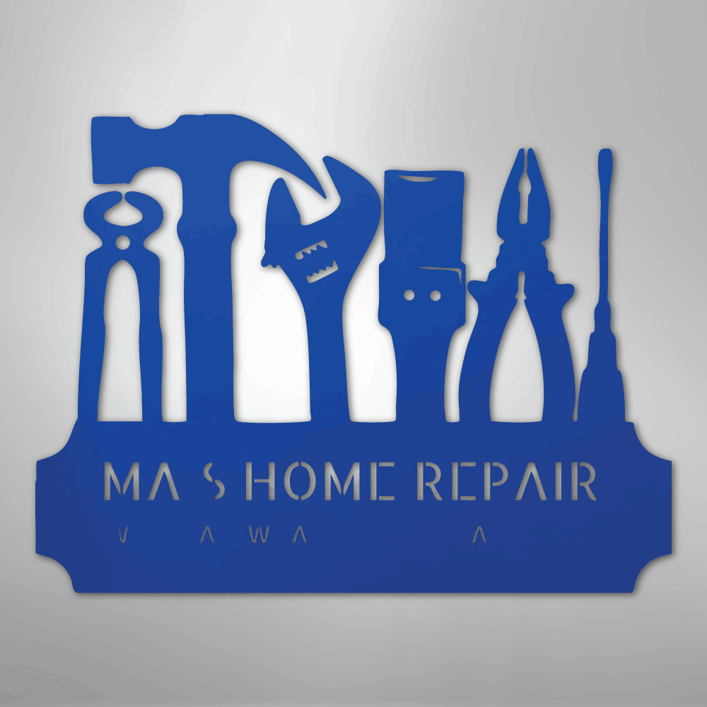 Custom Metal Wall Art - Personalized Workshop Sign Blue