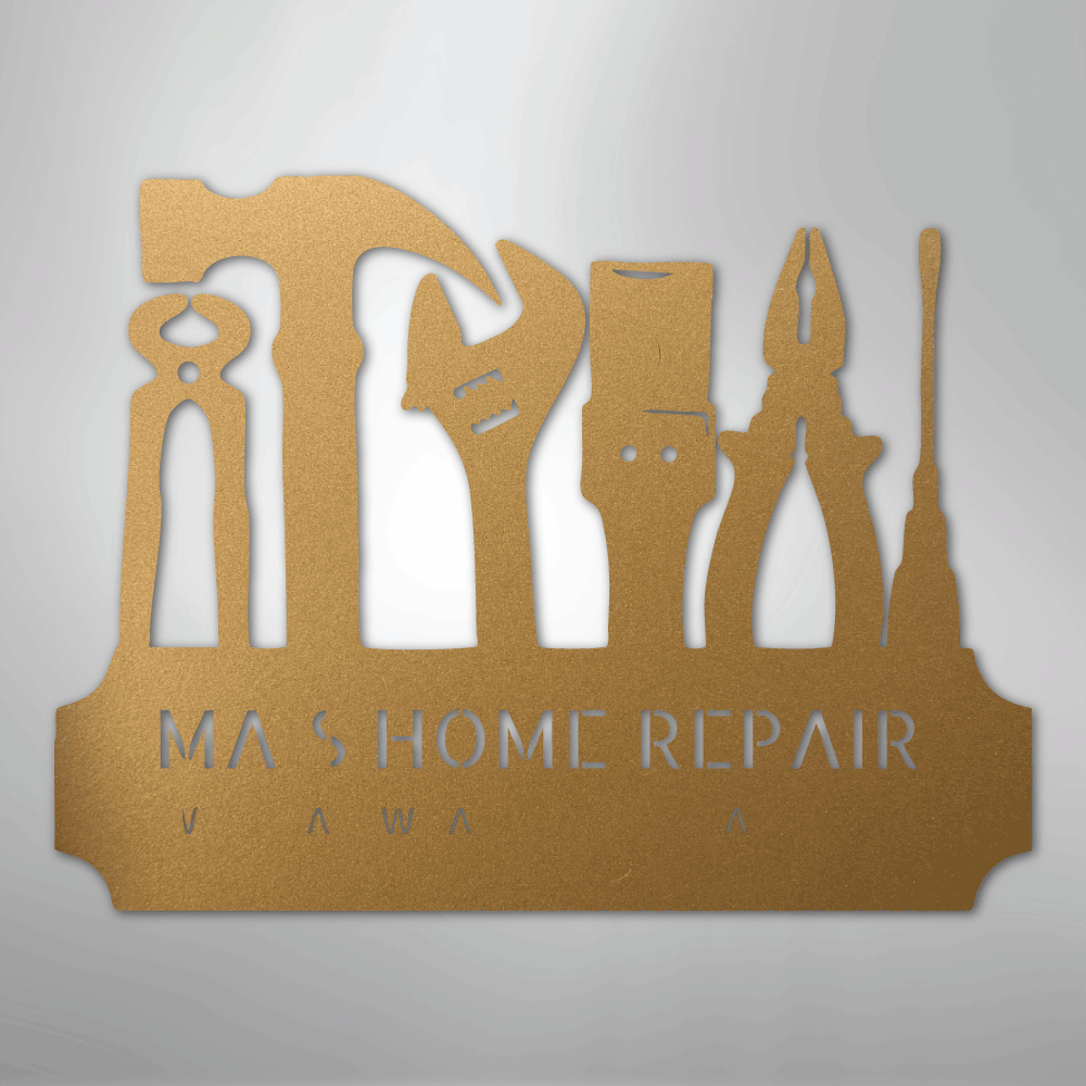 Custom Metal Wall Art - Personalized Workshop Sign Gold
