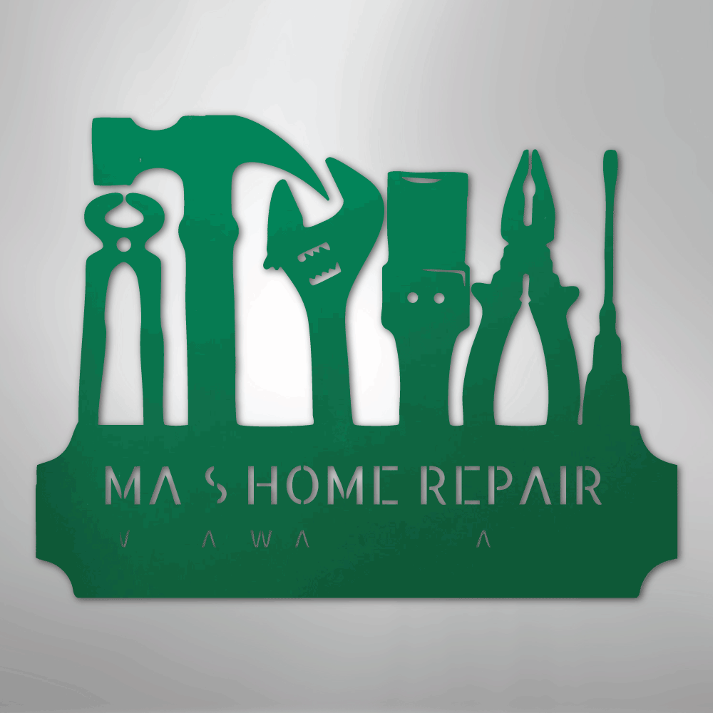 Custom Metal Wall Art - Personalized Workshop Sign Green