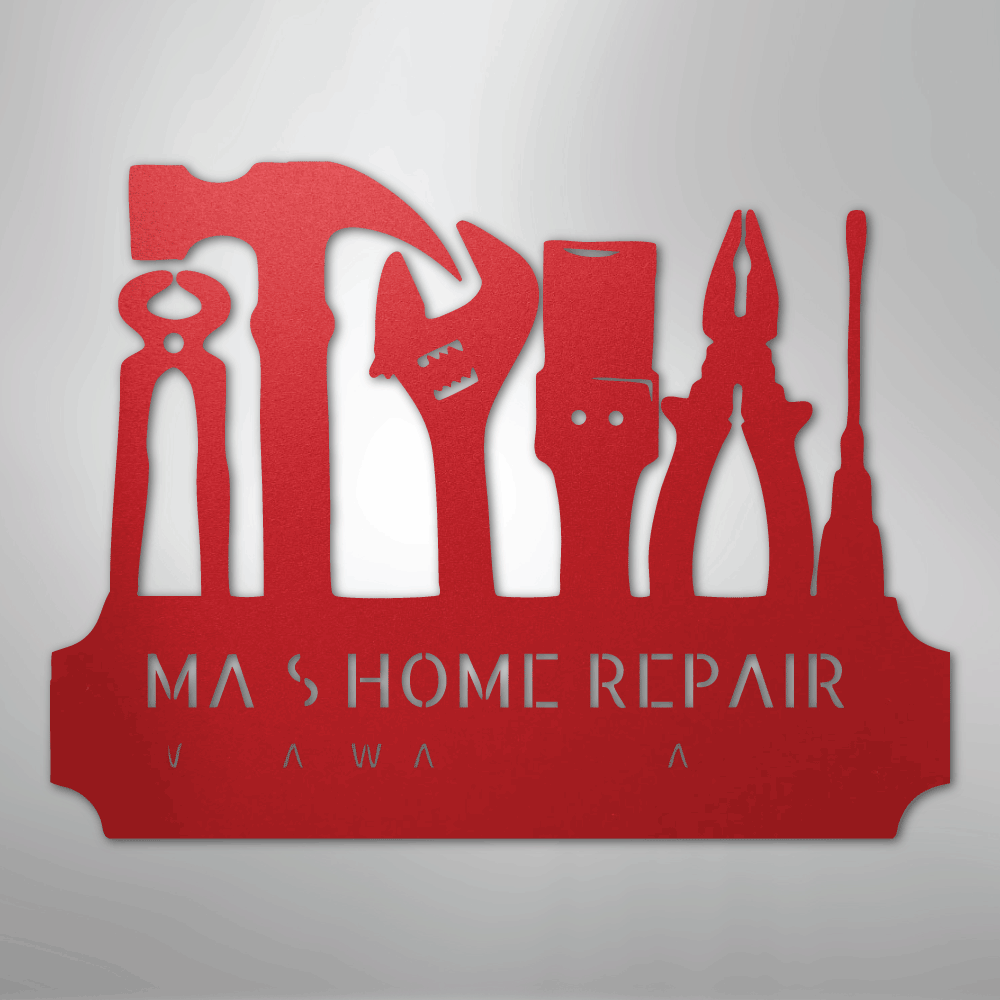 Custom Metal Wall Art - Personalized Workshop Sign Red