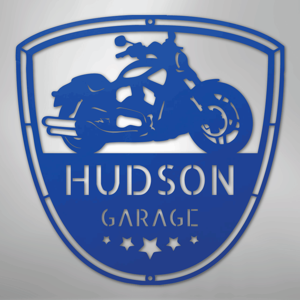 Custom Metal Wall Art - Personalized Motorcycle Name Monogram Blue