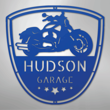 Custom Metal Wall Art - Personalized Motorcycle Name Monogram Blue