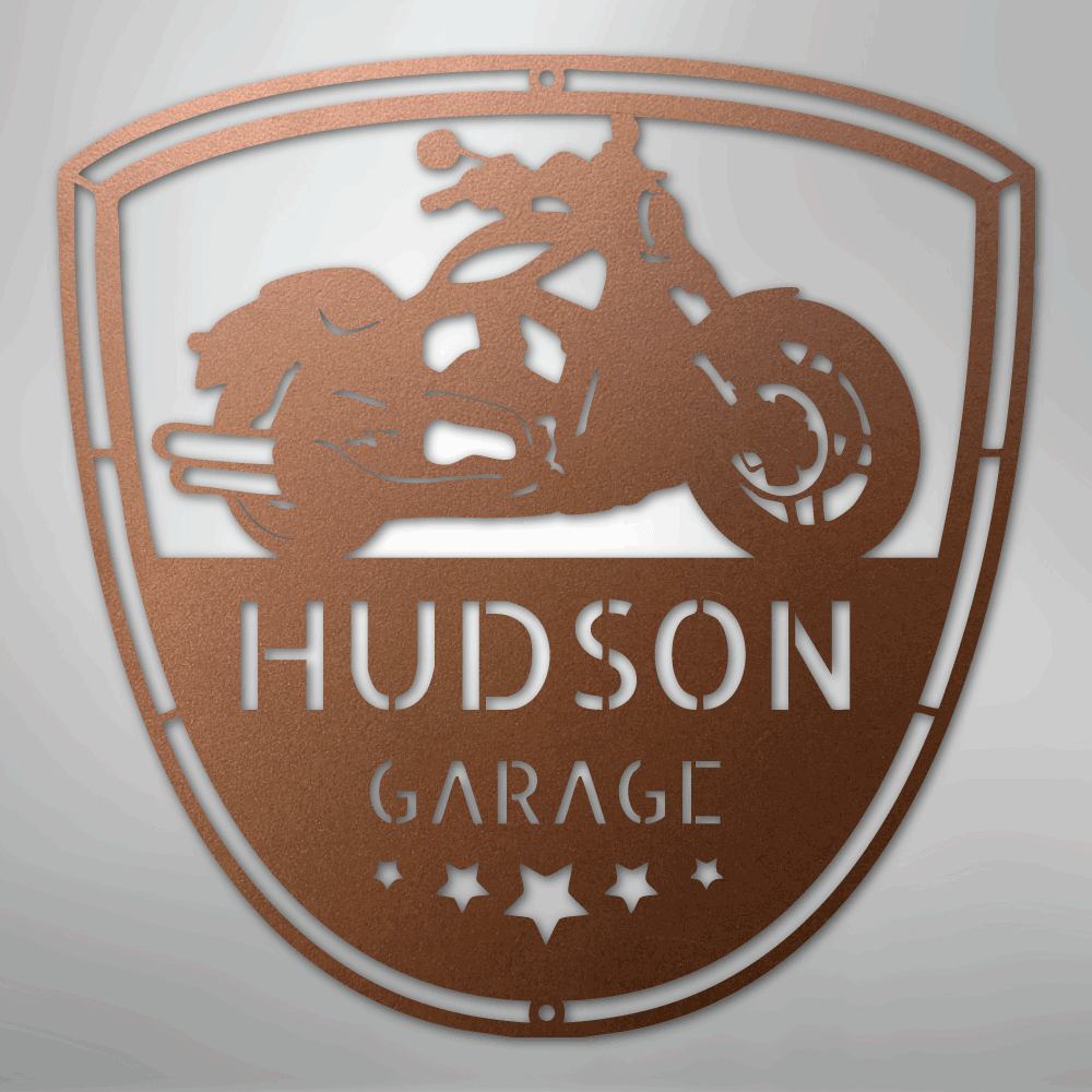 Custom Metal Wall Art - Personalized Motorcycle Name Monogram Copper