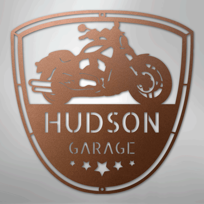 Custom Metal Wall Art - Personalized Motorcycle Name Monogram Copper