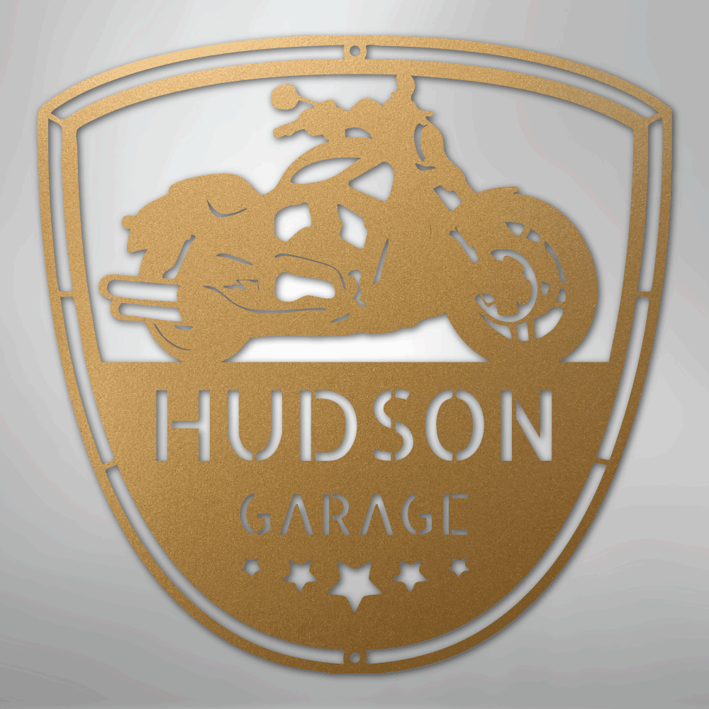 Custom Metal Wall Art - Personalized Motorcycle Name Monogram Gold