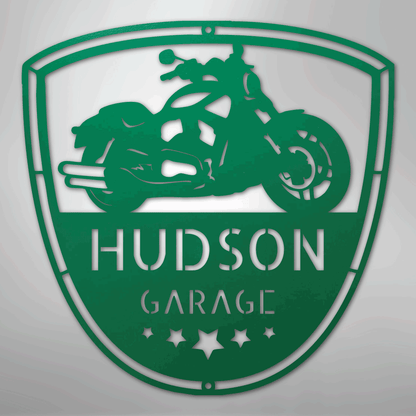 Custom Metal Wall Art - Personalized Motorcycle Name Monogram Green