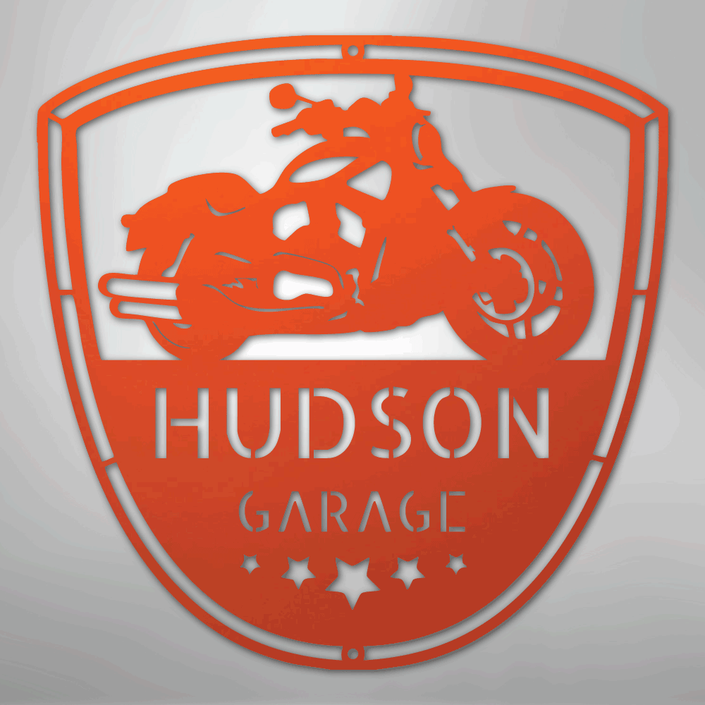 Custom Metal Wall Art - Personalized Motorcycle Name Monogram Orange