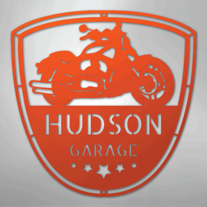 Custom Metal Wall Art - Personalized Motorcycle Name Monogram Orange