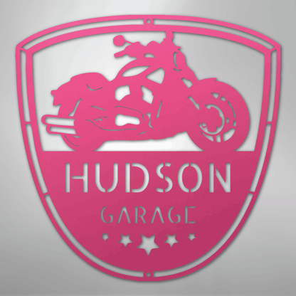 Custom Metal Wall Art - Personalized Motorcycle Name Monogram Pink