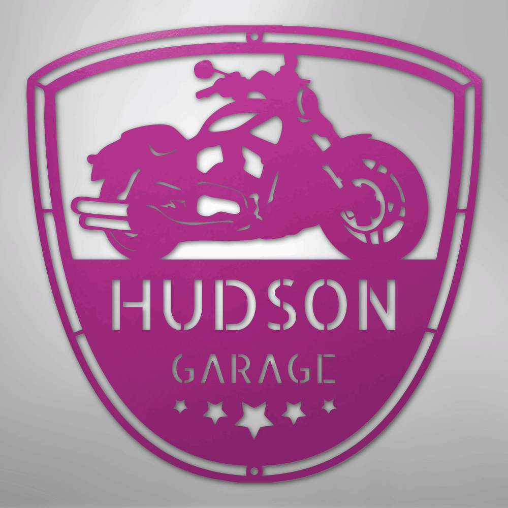 Custom Metal Wall Art - Personalized Motorcycle Name Monogram Purple