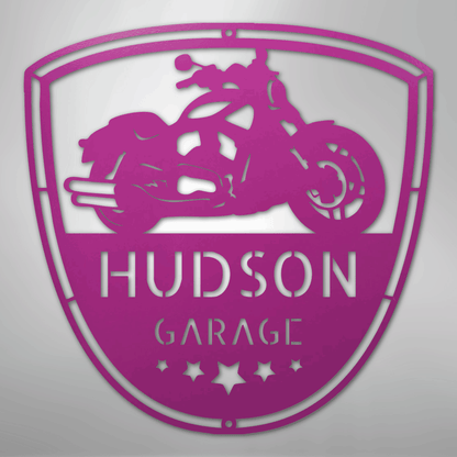 Custom Metal Wall Art - Personalized Motorcycle Name Monogram Purple