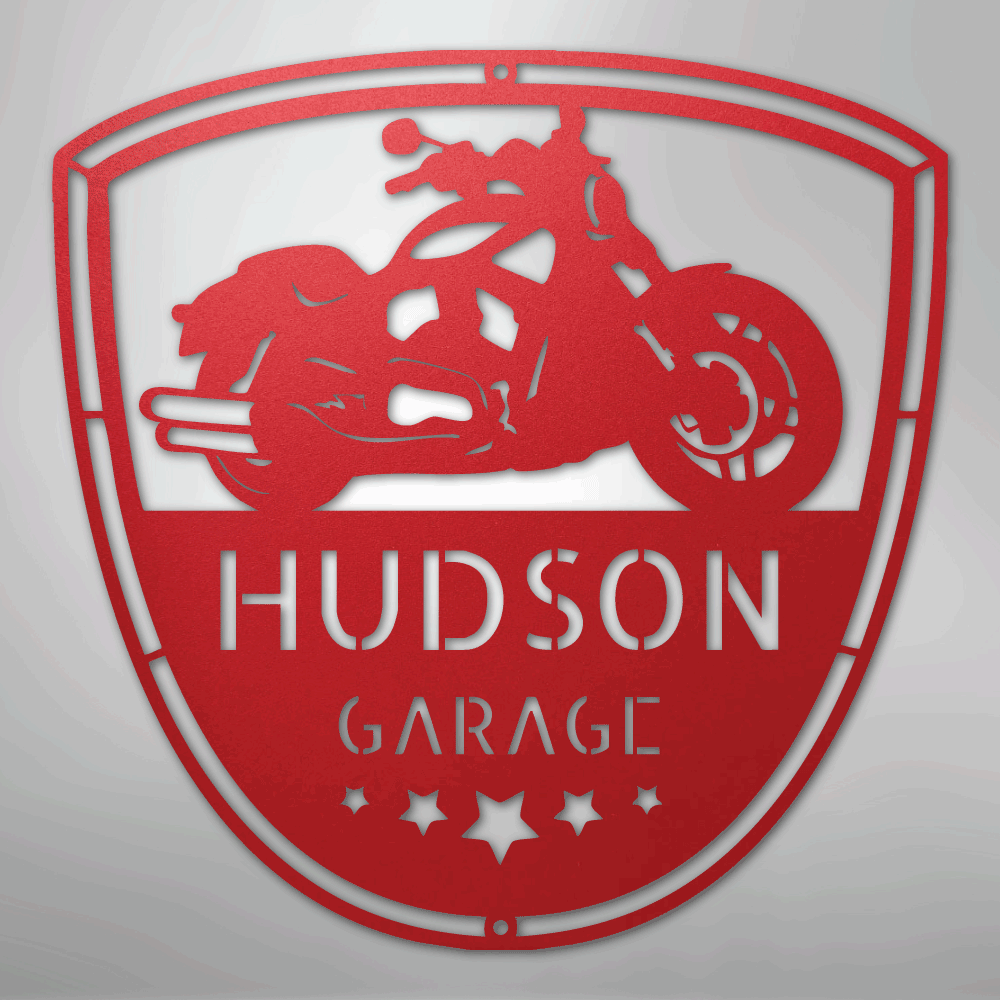 Custom Metal Wall Art - Personalized Motorcycle Name Monogram Red