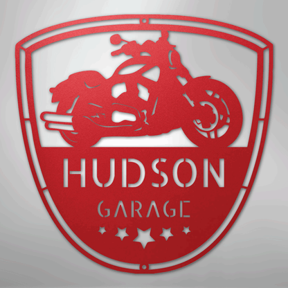 Custom Metal Wall Art - Personalized Motorcycle Name Monogram Red