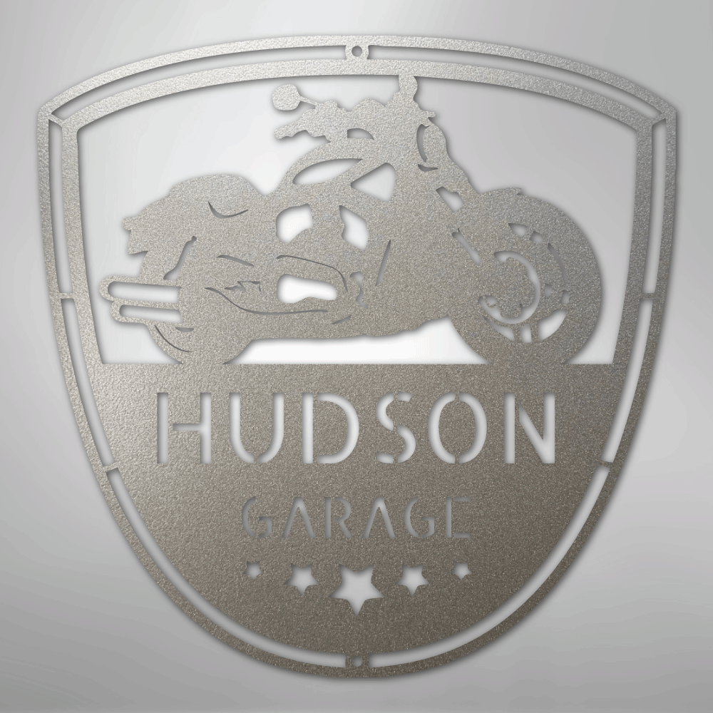 Custom Metal Wall Art - Personalized Motorcycle Name Monogram Silver