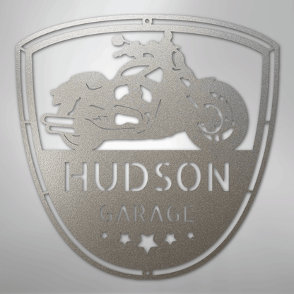 Custom Metal Wall Art - Personalized Motorcycle Name Monogram Silver
