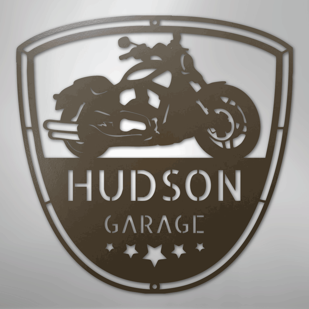 Custom Metal Wall Art - Personalized Motorcycle Name Monogram Stone