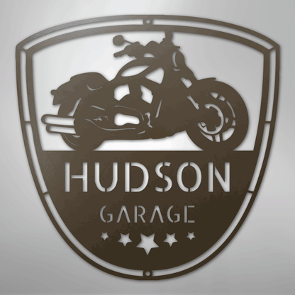 Custom Metal Wall Art - Personalized Motorcycle Name Monogram Stone