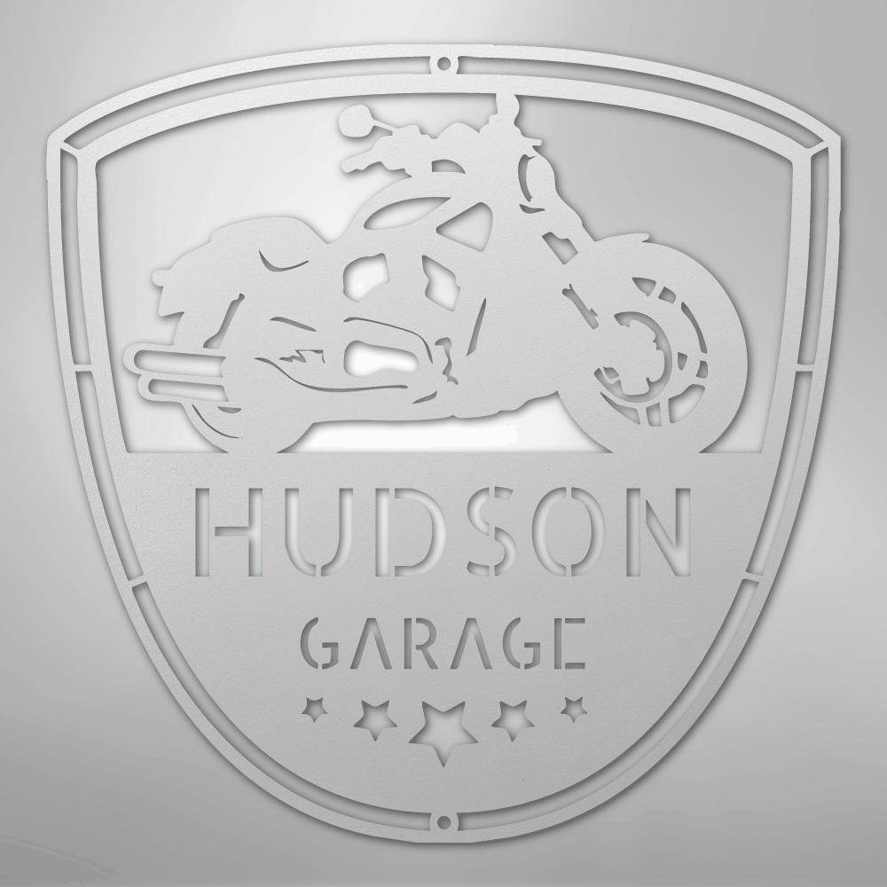 Custom Metal Wall Art - Personalized Motorcycle Name Monogram White