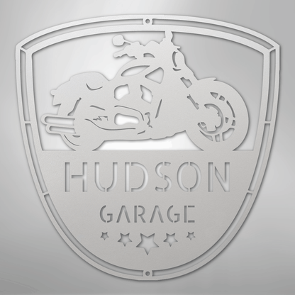 Custom Metal Wall Art - Personalized Motorcycle Name Monogram White